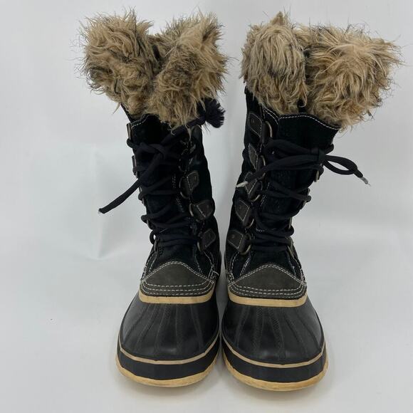 Sorel Joan of Arctic Snow Boots Leather Rubber Faux Fur Waterproof Black Size 7 - Picture 4 of 13